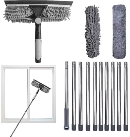 Limpiador de ventanas, kit de herramientas de limpieza de vidrio con barra de extensión de cabezal giratorio, kit de limpieza de ventanas, escobilla de piso para ducha, espejo, puerta de coche