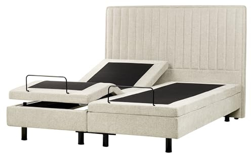 Beliani Polsterbett elektrisch verstellbar beige 160x200 cm Fernbedienung Castellan