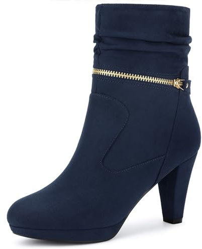 Allegra K Stivaletti da donna a metà polpaccio con zeppa e tacco alto, blu navy, 38.5 EU