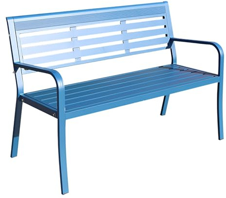 Metall Gartenbank 2-Sitzer, Aluminium Parkbank mit Rückenlehne und Armlehnen, Wetterfeste Gartenmöbel Loveseat(Blau)