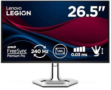 Lenovo Legion Pro 27UD-10 | 26.5 UHD OLED Gaming Monitor | 240 Hz | 0.03ms | Gaming | 3840x2160 | 4K Auflösung | Penta Tandem | HDMI 2.1 | DisplayPort | Höhenverstellbar | AMD FreeSync Premium | Schwarz