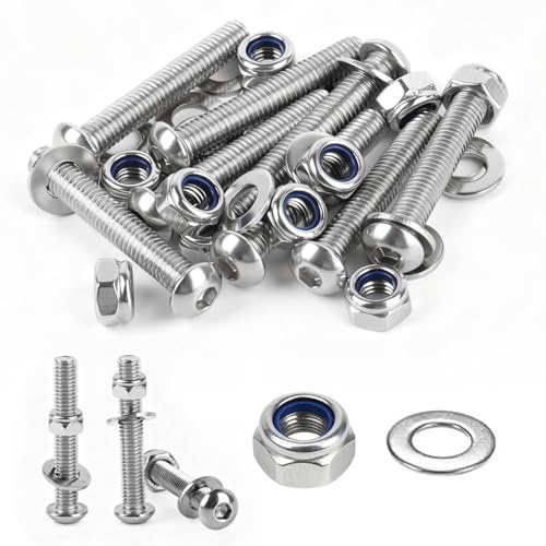Pack of 10 M8 Bolts Set, Hex Socket Button Head Cap Screws Bolts and Nuts Set with Washers, M8 x 50mm A2 Stainless Steel Machine Screws Assorted Nuts and Boltsset