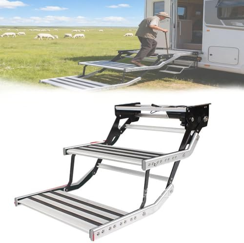 BEESOM Marchepied Pliable pour Camping-Car,with Ligh-Jusqu'à 200 Kg,Tmarche Pied Latéral Voiture Caravane,Marchepied électrique Rétractable Manuel,pour Remorques De Voyage Manual-doublelayer