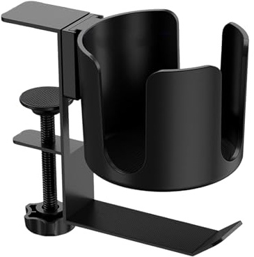 Desk Clamp Cup Bracket With Headphone Storage Hook Height Adjustable Iron ABS Construction Not Tool Setups No Drill Desk Edges Cup Holder With Hook And Headphone Stand