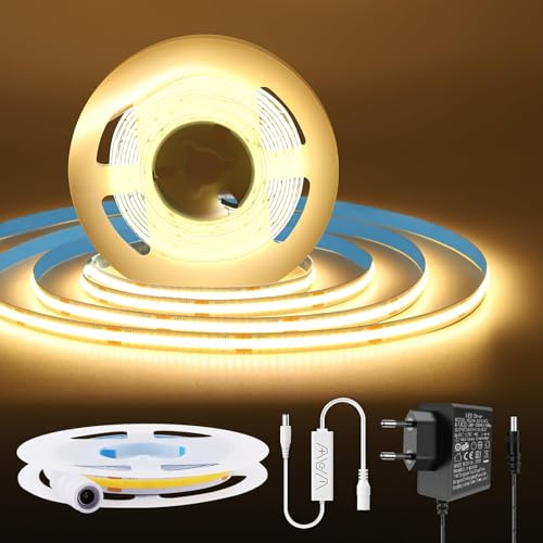 Auting Striscia LED COB da 6 m, luce bianca calda, dimmerabile, 2700 K, CRI 92+, ad alta densità, 8 mm di larghezza, striscia LED per sottopiano, TV, cucina, soggiorno, fai da te
