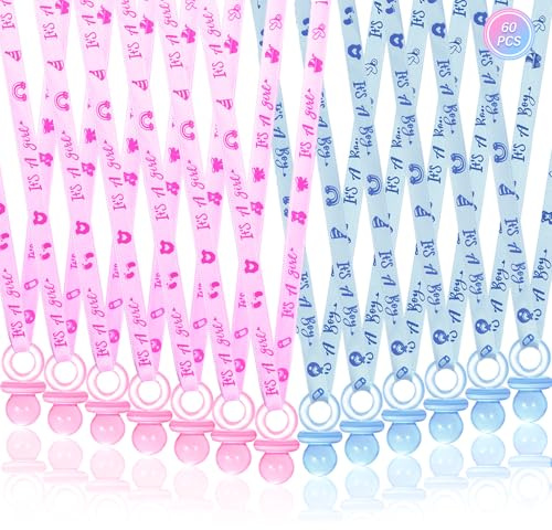 60 collane per ciuccio per baby shower, graziose collane in acrilico per ciuccio, per baby shower, ciondoli per giochi di nascita, bomboniere, decorazioni fai da te, rivelazione del genere (blu e rosa