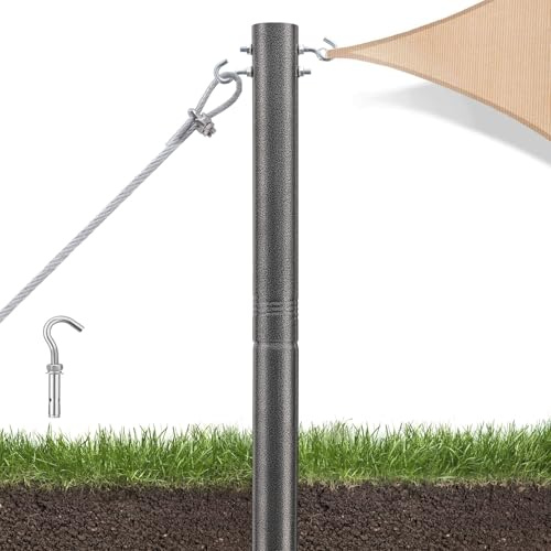Harrms Sonnensegelmaste Grau, 9 FT Pfosten für Sonnensegel Metall, 63mm dicken Durchmesser Ständer Sonnensegel Befestigung Set für Garten Terrasse Hinterhof Rasen