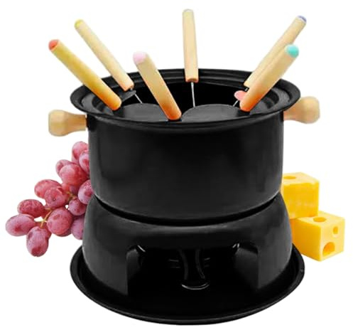 Lawnrden Fondue Cheese, Fondue Pot Set Carbon Steel Chocolate Mug with 6 Forks Melting Cup for Chocolate & Cheese, Meat, 6 Person Use