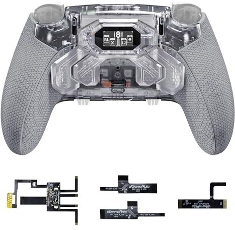 eXtremeRate Beyond Palette pour ps5 Edge Manette avec Coque Arrière Redessinée & Écran OLED,4 Boutons Programmable pour ps5 Edge Controller-Transparent Gris