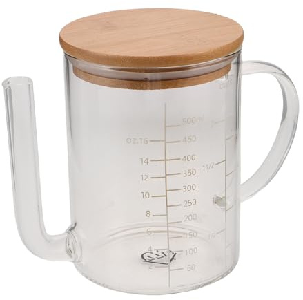 SHOWERORO Gravy Separator - 2 Cup Glass Fat Separator Jug with Measurement Scale - Heat Resistant Oil Grease Measuring Cup with Lid for Cooking Kitchen Meat Juice