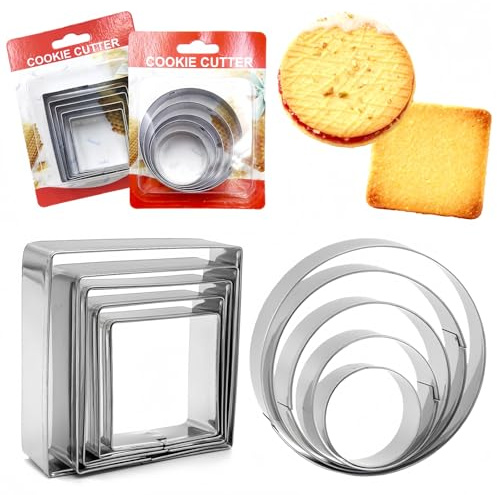 SamHeng Cookie Cutter Set,10 Pcs Biscuit Cutters Round and Square Shaped