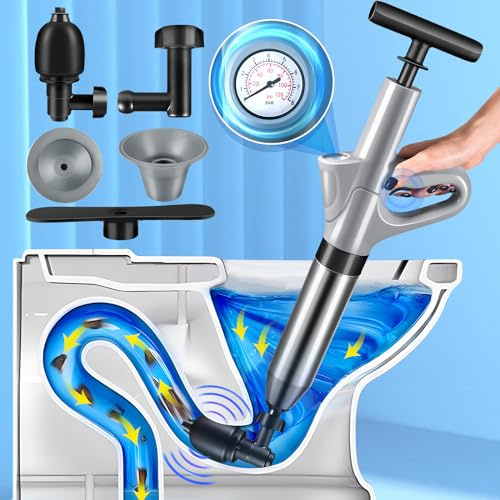 High Pressure Toilet Plunger, Heavy Duty Toilet Auger Air Drain Blaster, Powerful Air Plunger Sink Plunger with Visual Barometer, Drain Clog Remover for Bathroom Floor Drain Clogged Kitchen Pipe