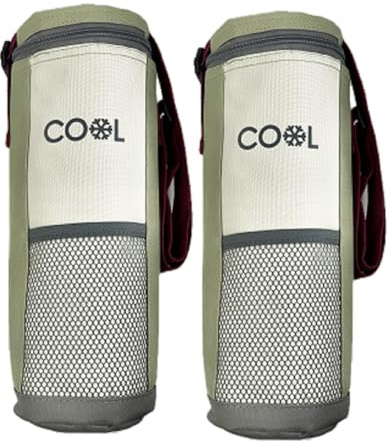 Kühltasche für Flaschen bis 1,5 Liter, Flaschenkühltasche, Größe 12 x 32 cm, Kühlbox, Kühlbeutel, mit verstellbarem Schultergurt 2er Set in grün ideal für unterwegs