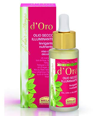 Helan, Elisir Antitempo D'oro, Illuminante Viso e Collo Donna, Siero Naturale per Pelle Secca e Disidratata, con Olio di Jojoba, Argan, Burro di Karitè e Vitamina E, 30 ml - Made in Italy