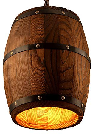 Newrays Antique Wood Wine Barrel Pendant Lamp Hanging Rustic Unique Kitchen Bar Ceiling Lamp Light Fixtures (S)
