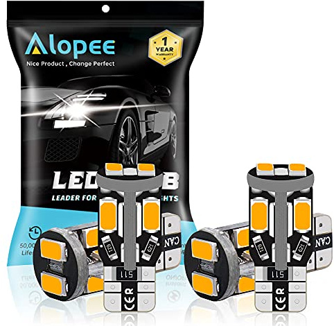 Alopee 4-Pack T10 194 168 W5W 501 Amber/Yellow Canbus Error Free LED Bulbs 10-SMD 2835 Chipsets 12V Car Replacement Bulb For Map Dome Courtesy License Plate Side Marker Light