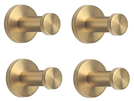 NELXULAS - Gold Brushed Stainless Steel Wall Mount Hook, Single Super Heavy Duty, Bathroom Towel Hooks, Clothes Hanger (2 inch, 4 pcs)