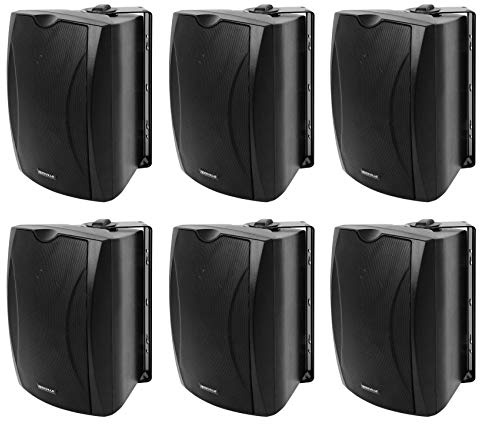 Rockville WET-6B 70V 6.5-in Commercial Indoor/Outdoor Wall Speakers-Black, IP55 Waterproof Design, Swivel Brackets, 6-Piece