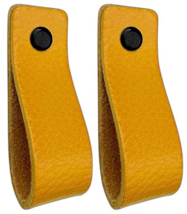 Brute Strength – Ledergriffe für Möbel – 16,5 x 2,5 cm – Gelb – 2 Stück | Handgefertigte Möbelgriffe und Lederschlaufen aus Leder; für Schranktüren und Schubladen, Schrauben inklusive