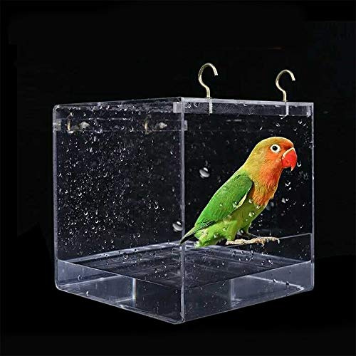 Papageien-Badewanne, Haustier-Vogel-Duschbox, hängend, transparent, Waschraum, Badewannenkäfig mit Haken für kleine Vögel, Sittiche, Nymphensittiche