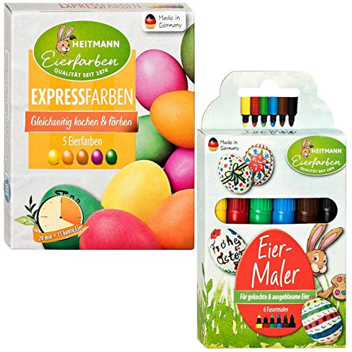 Heitmann Eierfarben 60008 - Malstifte zum Bemalen von Ostereiern (2er Pack, Malstifte + Expressfarben)