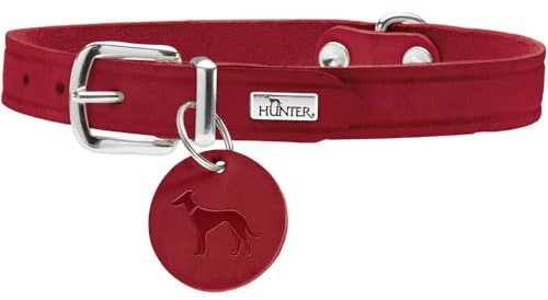 HUNTER Aalborg Hundehalsband | Rindsleder, für Hundesport & Alltag, mit Lederanhänger, Made in Germany, Farbe: Rot, Größe: 52