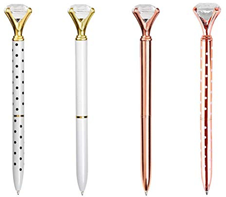Bolígrafos de Bola de Diamante,4 Pack Cristal Bolígrafo de Punta Redonda de Oro Rosa Bolígrafo Retráctil Bolígrafo de Metal para Oficina Papelería Escolar