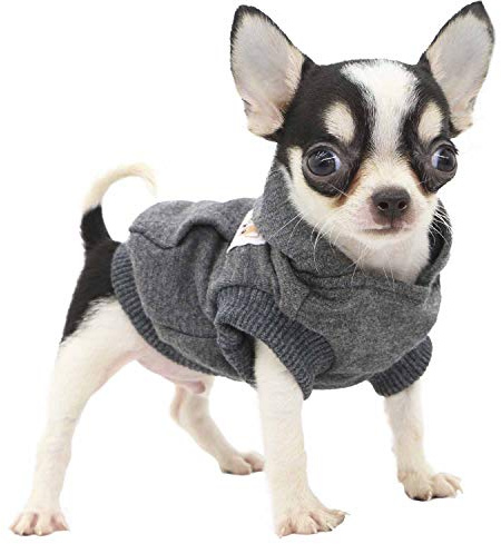 LOPHIPETS Hunde-Kapuzenpullover aus Baumwolle für kleine Hunde, Chihuahua, Welpenkleidung, kaltes Wetter, Anthrazit/Größe XXS
