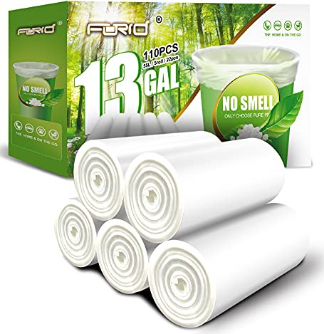 FORID Bolsas de basura de plástico transparente de 13 galones, bolsas de basura de altura media, para cocina, oficina, hogar, cubos de basura sin perfume, una caja con 5 rollos, 110 unidades, 55
