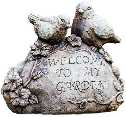 EatingBiting 22,9 cm 3,3 kg rein handgefertigt Beton Vögel Garten Willkommen Schild Skulpturen Statuen Tierfiguren Zement Hof Garten Kunst Dekoration Ornament Vogel Skulpturen