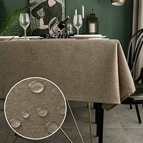 Yeahshion Tovaglia Rettangolare Antimacchia Moka 140x240cm, Tovaglia Impermeabile Effetto Lino Poliestere per Protezione Tavolo, Sala da Pranzo, Ristorante (Moka, 140x240cm)