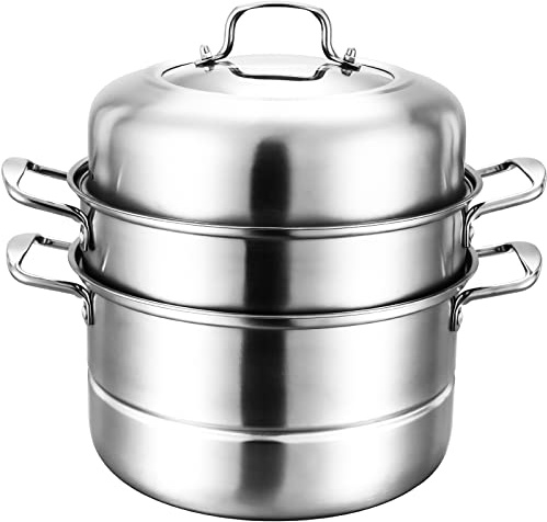 WUWEOT 11 Steamer Pot, 3 Tier Stainless Steel Steaming Pot Dim Sum Cookware, Food Vegetable Cooking Pan With Stackable Pan Insert/Lid for Vegetable, Dumpling, Stock, Sauce, Food