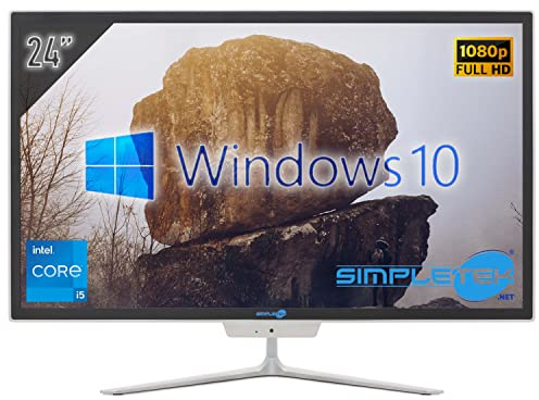 SIMPLETEK PC tout-en-un i5 jusqu'à 3,20 GHz 8 Go RAM SSD 120 Go Windows 10 Pro | Écran 24 FHD Webcam intégrée WiFi BT LAN HDMI | Ordinateur fixe maison bureau école travail