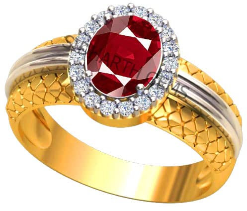 JEMSPRIME 5.25 Ratti Natürlicher Rubin-Manik-Ring, loser Edelstein, vergoldet, Geburtsstein, Astrologie, Rashi Ratan, verstellbarer Ring für Damen und Herren, Messing, Rubin, Messing, Rubin