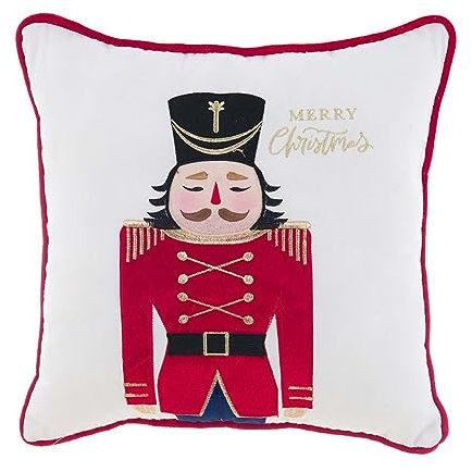Blanc Mariclò Coussin de décoration de Noël avec casse-noisette en tissu rouge et blanc 40x40 cm