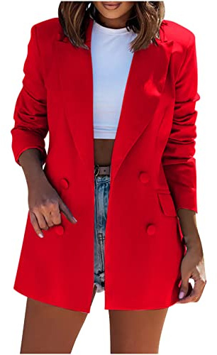 Blazers Jacket for Women UK Clearance Ladies Solid Lapel Blazer Suit Long Sleeve Elegant Coat Pockets Cardigan Tops Plus Size Casual Work Wear Business Office Formal Outwear Suits Red