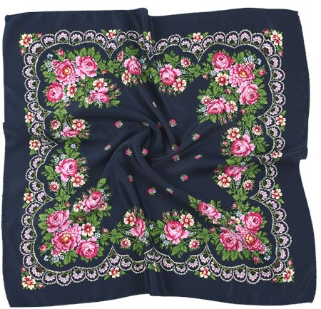 PETOSA Bufandas cuadradas rusas, pañuelos, diadema ucraniana, hiyab musulmán, bandana tradicional, bufanda, toalla envolvente, azul oscuro, 70X70 cm