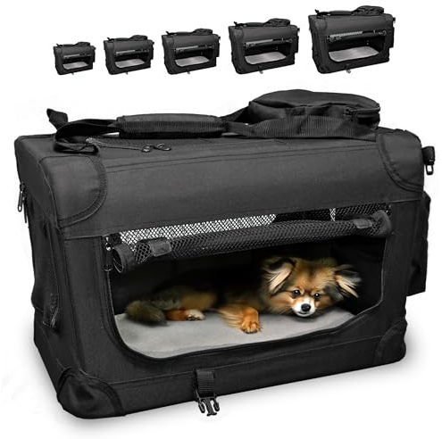 DEFACTO Hundebox Hundetransportbox faltbar & tragbar, Transportbox für Hunde, Katzen und Haustiere, Hundetasche robust Anthrazit, Transporttasche (XXL, Schwarz)