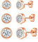 Josfeva Silver Stud Earrings for Women, 3 Pairs 925 Sterling Silver Round Studs Earrings Set, Rose Gold 4/5/6mm Zirconia Studs, Hypoallergenic Cartilage Sleeper Earrings Jewellery with Gift Box