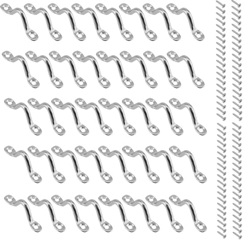 Bhina 40 Pièces Plaque Oeillet Acier Inoxydable 304 M4 Boucles de Pont pour Kayaks Boat Top Pad Eye Pontet INOX Pontet INOX Oeil Plaques avec 80 Pièces Vis pour Canoe Bateau Bimini Rigging