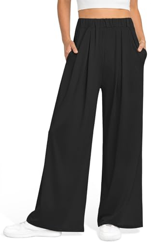GITVIENAR Damen Hose Locker Freizeithose Outdoor Sporthose Sommerhose Mit Taschen Culotte Weites Bein Sweatpants Sommer Palazzo Hosen Gerade Yogahosen Lässige Beinhose für Indoor