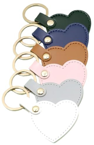 SZYDD Lot de 6 porte-clés colorés en forme de cœur en cuir avec pendentif en forme de cœur élégant pour sac à dos