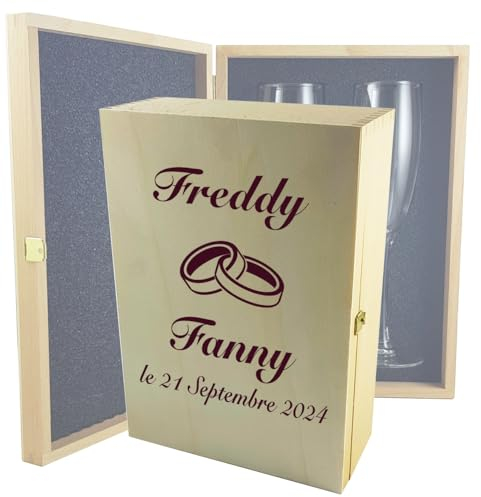 Gravure Events Flûtes à Champagne Gravées Modèle Alliances (Coffret Bois)