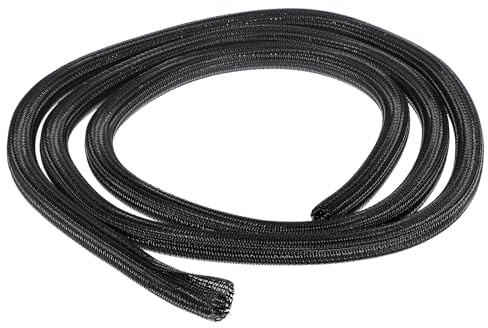 sourcing map Gaine de protection tressée extensible en PET pour gestion des câbles, TV, ordinateur, audio, appareils de bureau et à domicile, 2,1 m – Noir