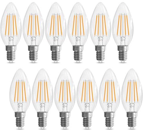 GvvooHome Bombilla de candelabro E12 de 40 W, bombilla LED E12 no regulable, bombillas colgantes B10 de 2700 K, blanco suave, 90+CRI, 400 lm, cristal de cera, paquete de 12
