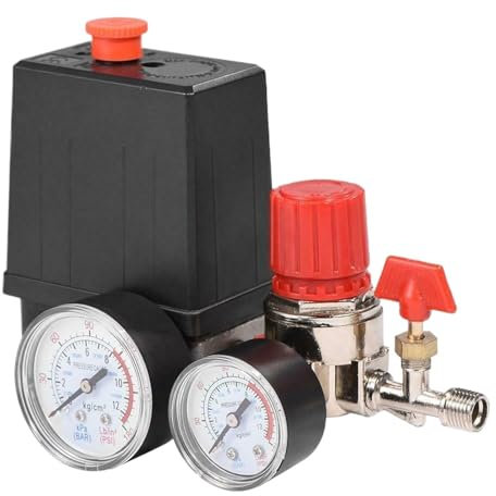 HBWL01 Air Compressor Pressure Switch Control Valve Regulator with Gauges Fittings Pneumatic Parts 4 Port Switch Assembly