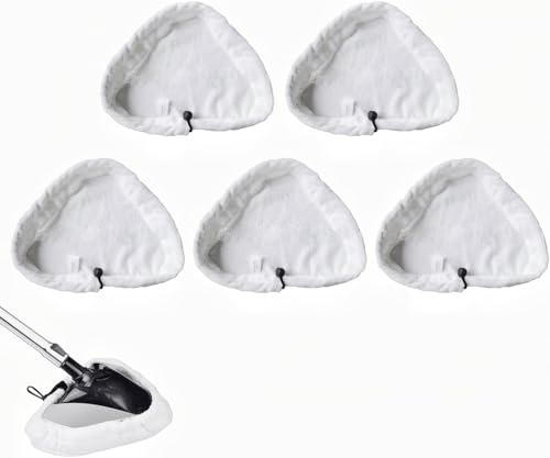FANGWSSIBEI 5 panni per scopa a vapore riutilizzabili, triangolari, lavabili, in microfibra, compatibili con scope a vapore X5 e H2O (bianco)