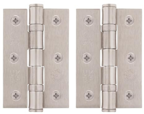 EAI Satin Nickel Door Hinges, 76mm / 3 Inch, 1 Pair Fire Rated | Internal Fire Door Hinges, Perfect for Wooden Doors, Smooth Operation, Ball Bearing Hinges, Fixings Included