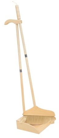 QUMIIRITY Juego De Escoba De Barrer y Recogedor Mango Largo De Madera De Pino y Cerdas Suaves Blancas, Herramienta para Limpieza De Pisos, Hogar, y Eliminación De Polvo Diaria