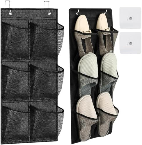 2-teiliger Schuh-Organizer zum Aufhängen, kann 6 Paar Schuhe über der Tür aufbewahren, mit 2 Haken, atmungsaktives Mesh-Wand-Schuhregal für Zuhause, Badezimmer, Wohnmobil, Speisekammer, Camping, Wand-